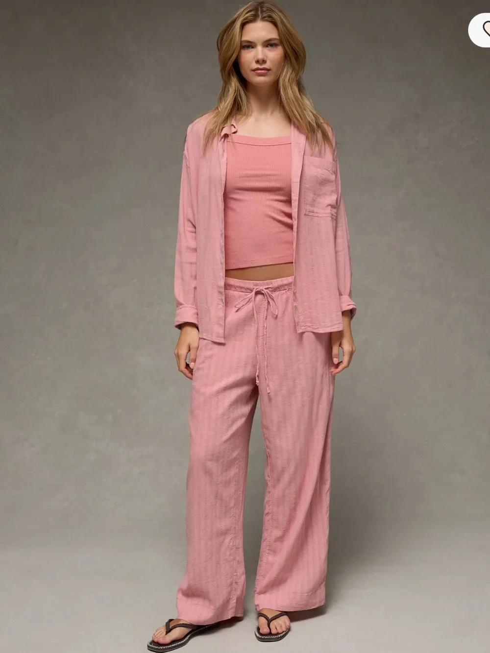 American Eagle Outfitters Pink Wide-Leg Drawstring Pants Set
